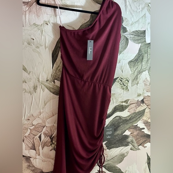 Lulu's Burgundy Asymmetrical Ruched One-Shoulder Dress - Picture 9 of 9